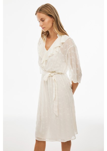 Akilas Regular Fit Düşük Kollu V-Yaka Ekru Renk Elbise modelleri