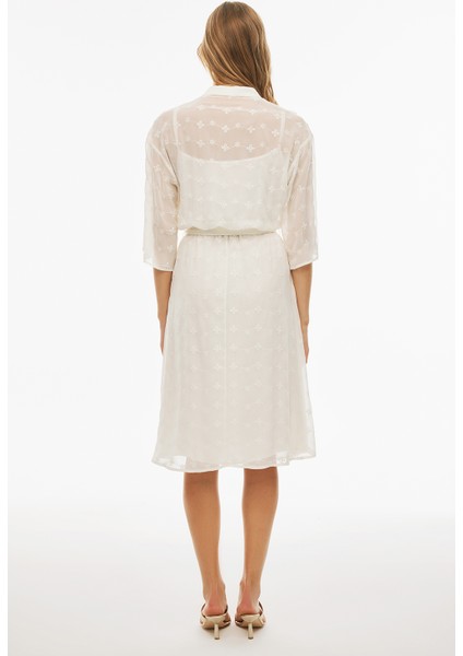 Akilas Regular Fit Düşük Kollu V-Yaka Ekru Renk Elbise fırsatları