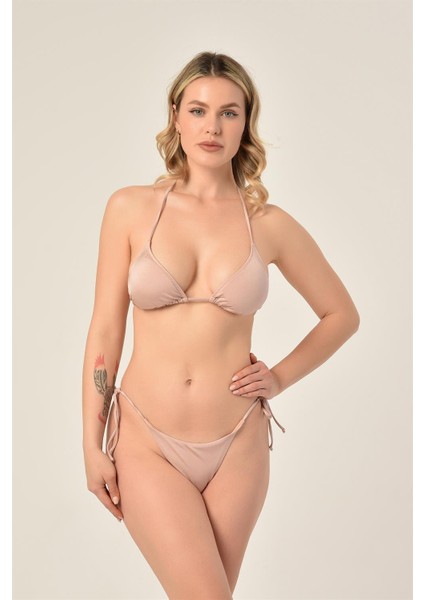 Aquaviva Kadın Pudra Üçgen Slip Büzgülü Brazılıan Bikini Takımı fiyatları