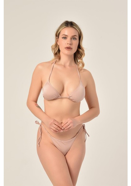 Aquaviva Kadın Pudra Üçgen Slip Büzgülü Brazılıan Bikini Takımı modelleri