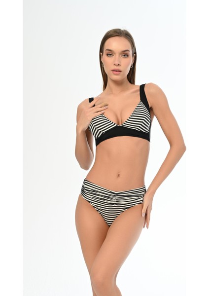 Aquaviva Kadın Siyah Ince Çizgili Ayar Askılı Marinella Bikini Takımı