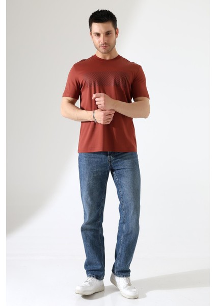 Sıfır Yaka Baskılı Erkek T-Shirt