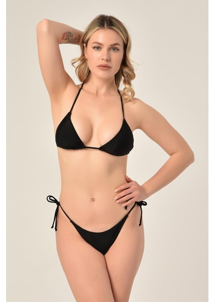 Aquaviva Kadın Siyah Üçgen Slip Büzgülü Brazılıan Bikini Takımı fiyatları