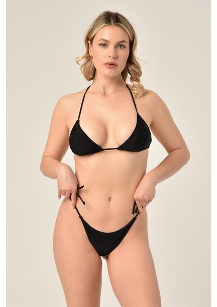 Aquaviva Kadın Siyah Üçgen Slip Büzgülü Brazılıan Bikini Takımı modelleri