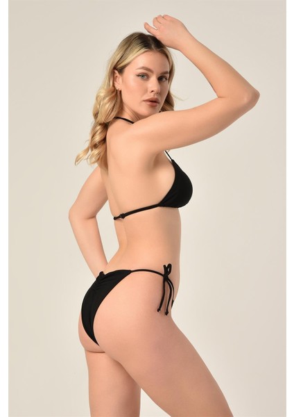 Aquaviva Kadın Siyah Üçgen Slip Büzgülü Brazılıan Bikini Takımı fırsatları
