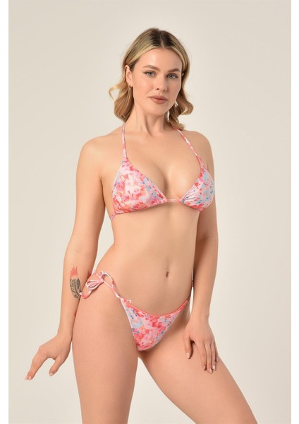 Aquaviva Kadın Renkli Desen Üçgen Slip Büzgülü Brazılıan Bikini Takımı