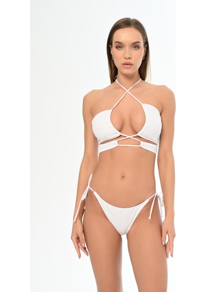 Aquaviva Kadın Beyaz Çapraz Ipli Barbara Dekolte Bikini Takımı