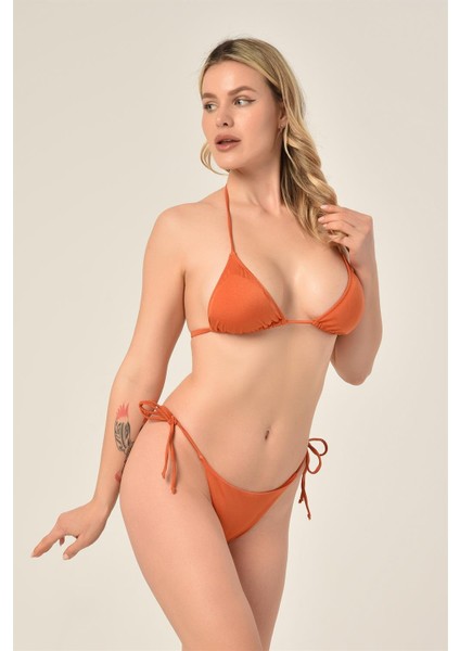 Aquaviva Kadın Tarçın Üçgen Slip Büzgülü Brazılıan Bikini Takımı
