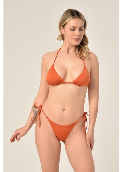 Aquaviva Kadın Tarçın Üçgen Slip Büzgülü Brazılıan Bikini Takımı modelleri