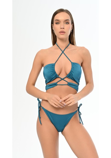 Aquaviva Kadın Fitilli Petrol Çapraz Ipli Barbara Dekolte Bikini Takımı
