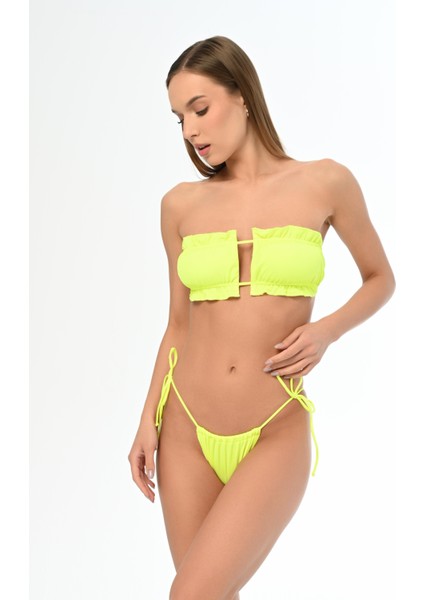 Aquaviva Kadın Neon Yeşil Luıza Straplez Sürgülü Brezılıan Fırfırlı Bikini Takımı