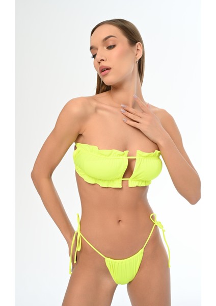 Aquaviva Kadın Neon Yeşil Luıza Straplez Sürgülü Brezılıan Fırfırlı Bikini Takımı fiyatları