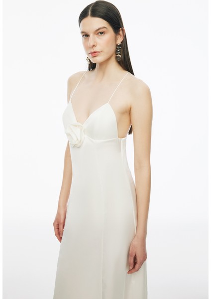 Ilana Regular Fit Maxi Boy Askılı V-Yaka Ekru Renk Elbise fırsatları