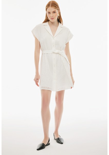 Emrick Regular Fit Kısa Boy Düşük Kollu Ceket Yaka Ekru Renk Elbise