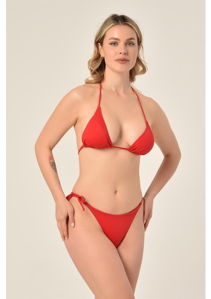 Aquaviva Kadın Kırmızı Üçgen Slip Büzgülü Brazılıan Bikini Takımı modelleri
