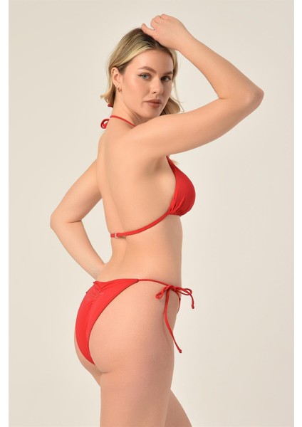Aquaviva Kadın Kırmızı Üçgen Slip Büzgülü Brazılıan Bikini Takımı fırsatları