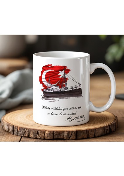 BB Desing Kemal Atatürk Sözü Tasarımlı Beyaz Seramik Baskılı Kupa Bardak 330 ml