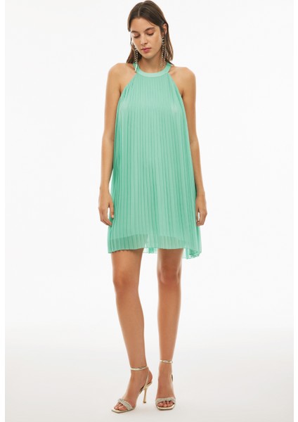 Blants Rahat Kalıp Diz Altı Kolsuz Yarım Dik Yaka Mint Renk Elbise fiyatları