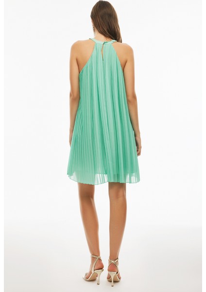 Blants Rahat Kalıp Diz Altı Kolsuz Yarım Dik Yaka Mint Renk Elbise modelleri