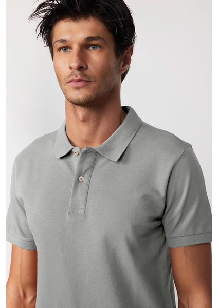 Erkek Slim Fit Dar Kesim %100 Pamuk Gri Polo Yaka Tişört fiyatları