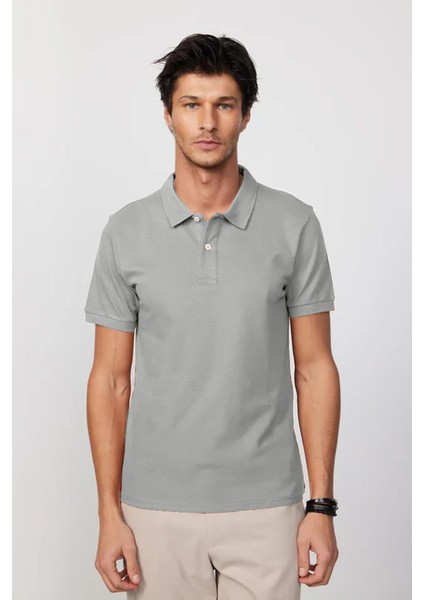 Erkek Slim Fit Dar Kesim %100 Pamuk Gri Polo Yaka Tişört fırsatları