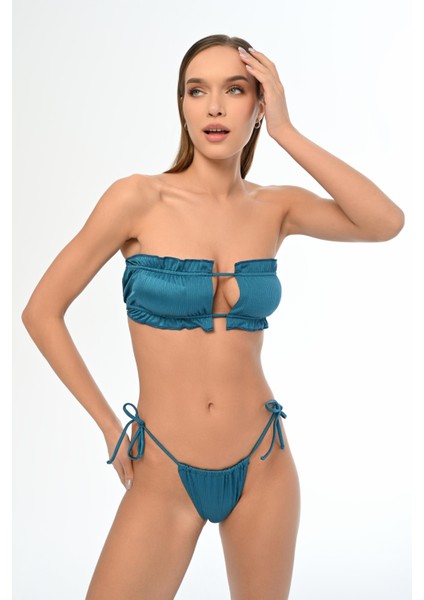 Aquaviva Kadın Fitilli Petrol Luıza Straplez Sürgülü Brezılıan Fırfırlı Bikini Takımı fiyatları