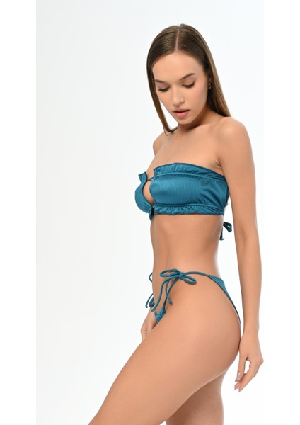 Aquaviva Kadın Fitilli Petrol Luıza Straplez Sürgülü Brezılıan Fırfırlı Bikini Takımı modelleri