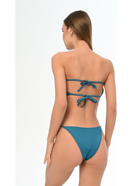 Aquaviva Kadın Fitilli Petrol Luıza Straplez Sürgülü Brezılıan Fırfırlı Bikini Takımı fırsatları