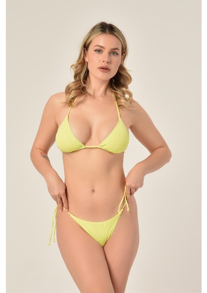Aquaviva Kadın Neon Sarı Üçgen Slip Büzgülü Brazılıan Bikini Takımı fiyatları