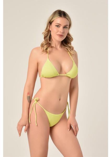 Aquaviva Kadın Neon Sarı Üçgen Slip Büzgülü Brazılıan Bikini Takımı modelleri