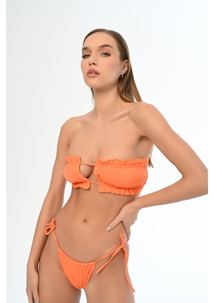 Aquaviva Kadın Turuncu Luıza Straplez Sürgülü Brezılıan Fırfırlı Bikini Takımı