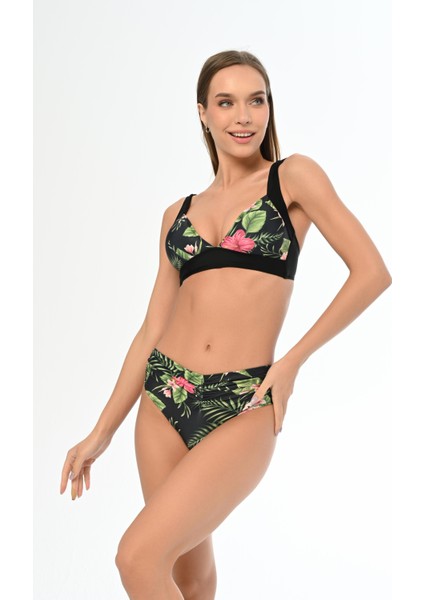 Aquaviva Kadın Siyah Menekşe Desen Ayar Askılı Marinella Bikini Takımı
