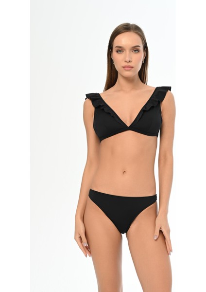 Aquaviva Kadın Siyah Fırfırlı Elizabeth Bikini Takımı