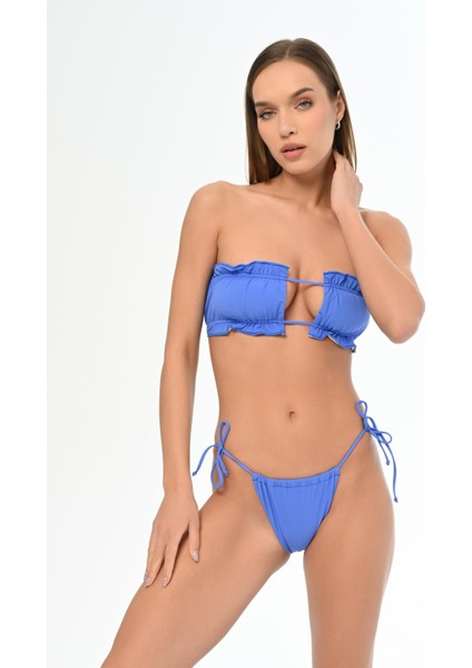 Aquaviva Kadın Mavi Luıza Straplez Sürgülü Brezılıan Fırfırlı Bikini Takımı