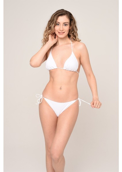 Aquaviva Kadın Beyaz Üçgen Yanı Ipli Boyundan Bağlı Bikini Takımı