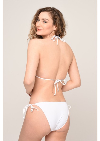 Aquaviva Kadın Beyaz Üçgen Yanı Ipli Boyundan Bağlı Bikini Takımı modelleri