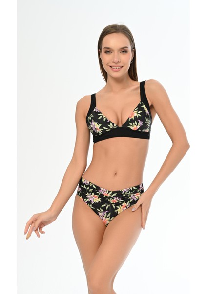 Aquaviva Kadın Siyah Leylak Desen Ayar Askılı Marinella Bikini Takımı