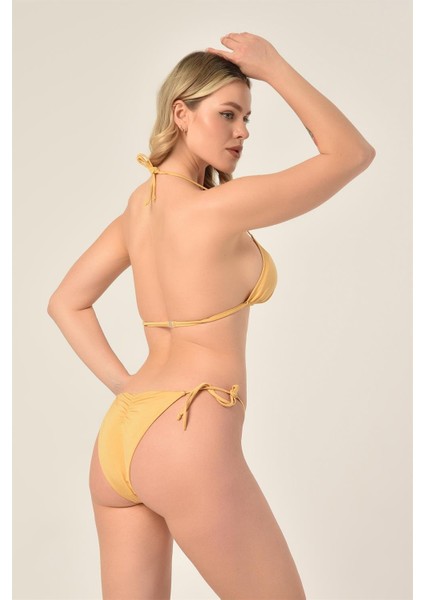 Aquaviva Kadın Bej Üçgen Slip Büzgülü Brazılıan Bikini Takımı fırsatları