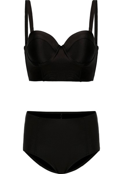 Aquaviva Kadın Siyah Valencia Sırt Detaylı Dolgulu Yüksek Bel Bikini Takımı