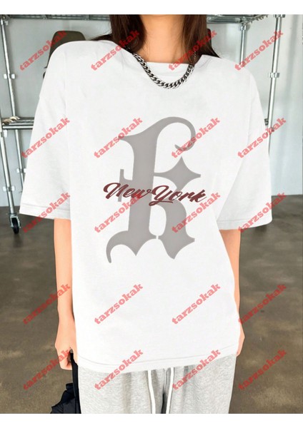 New York K Baskılı Oversize Yıkamalı Tshirt Beyaz fırsatları