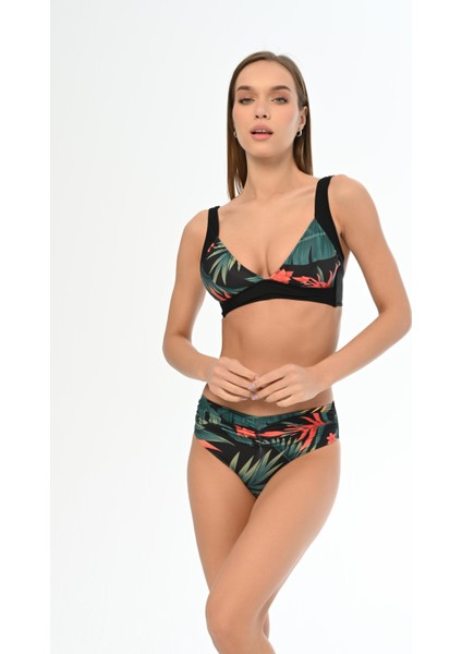 Aquaviva Kadın Siyah Yaprak Desen Ayar Askılı Marinella Bikini Takımı
