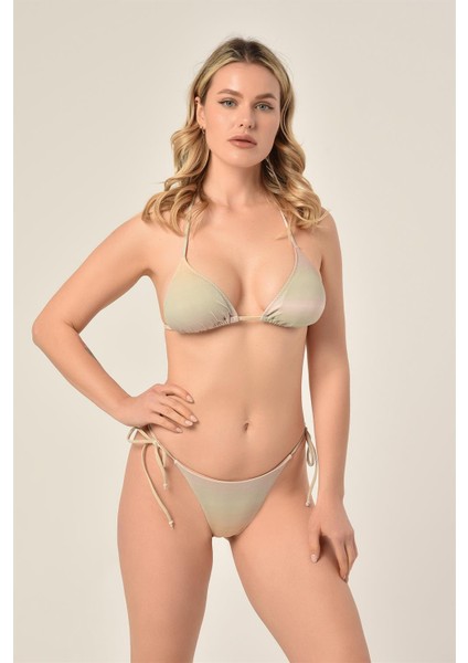 Aquaviva Kadın Taş Desen Üçgen Slip Büzgülü Brazılıan Bikini Takımı