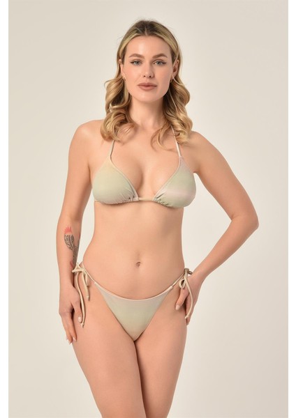 Aquaviva Kadın Taş Desen Üçgen Slip Büzgülü Brazılıan Bikini Takımı modelleri