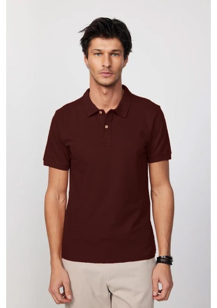 Erkek Regular Fit Klasik Kesim %100 Pamuk Düz Pike Bordo polo Yaka Tişört fiyatları