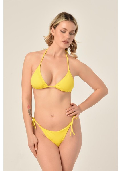 Aquaviva Kadın Sarı Üçgen Slip Büzgülü Brazılıan Bikini Takımı fiyatları