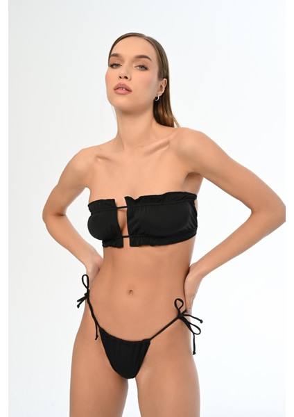 Aquaviva Kadın Siyah Luıza Straplez Sürgülü Brezılıan Fırfırlı Bikini Takımı fiyatları