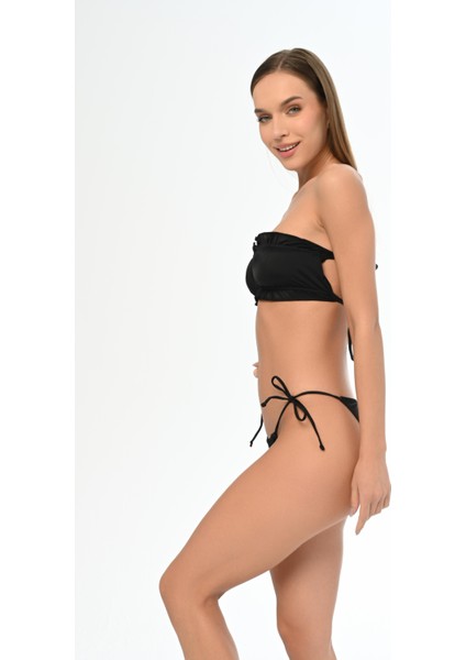 Aquaviva Kadın Siyah Luıza Straplez Sürgülü Brezılıan Fırfırlı Bikini Takımı modelleri