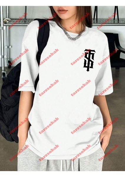 Lisanslı Amblem Baskılı Oversize Yıkamalı Tshirt Beyaz fiyatları