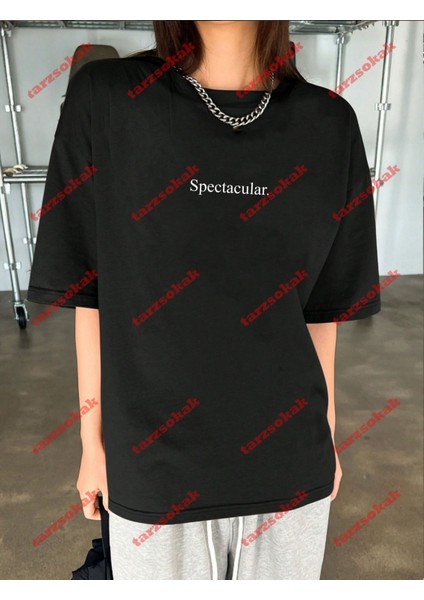 Spectacular Siyah Baskılı Oversize Yıkamalı Tshirt Siyah indirimleri