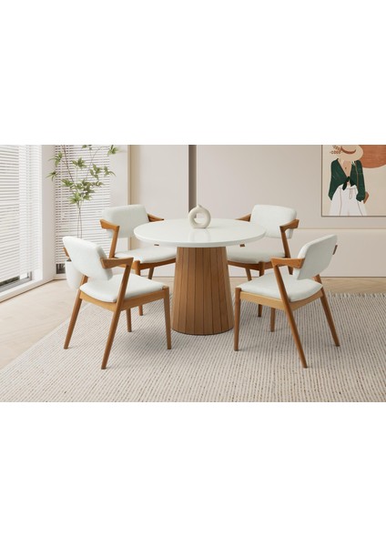 Atina Masa, Duru Sandalye, Kar Beyaz, 100 x 100